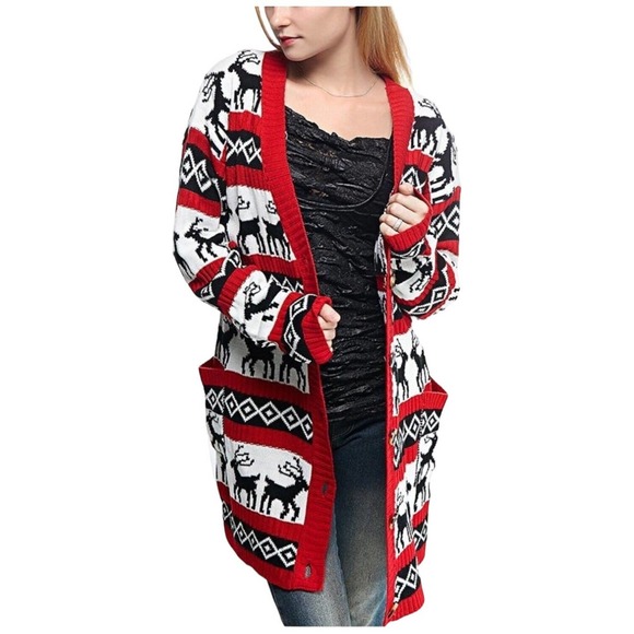 Merry Christmas Womens Size Small Cardigan Knit Sweater Holiday Long Sleeve Red - Picture 13 of 14